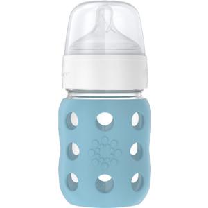 Lifefactory 8-Ounce Wide Neck Glass Baby Bottle with Protective Silicone Sleeve and Stage 2 Nipple, Denim (LG2211WDE4)