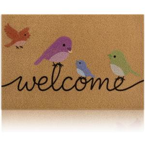 Yinhua Colorful Birds Coir Doormat, Low Pile Welcome Mats with Non-Slip Rubber Backing, Natural Front Door Mat Coconut Fiber Surface, Heavy Duty Door Mats for Entryway Porch 24"x36"
