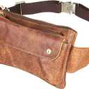 Unisex Brown Genuine Leather Waist Bag Messenger Fanny Pack Bum Bag For Men Women Travel Sports Running Hiking