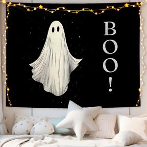 CIOJUNE Spook Ghost Tapestry, Black Halloween Tapestries Wall Hanging for Bedroom, Boo Dark Academia Ghost Tapestry Wall Decor Backdrop for Living Room Home, 50x60 Inch