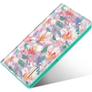 Ultra Slim Womens Wallet Minimalist Thin Long Leather Bifold Wallet RFID Blocking Card Holder Organizer with Zipper Coin Pocket Ladies Girls Gift Purse, Spring Garden