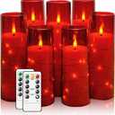 Flameless Candles,with Embedded Star String, Battery Operated Candles Flickering LED Pillar Candles with Remote Control and Timer, Home Decoration Add a Warm and Romantic Atmosphere，Set of 7 (Red)