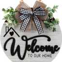 12 Inch 3D Welcome Sign for Front Door- Farmhouse Welcome Door Sign for Front Porch DecorWooden Door Decorations Outdoor Hanging Home SignsDoor Wreaths for Front Door Outside All Season (white)