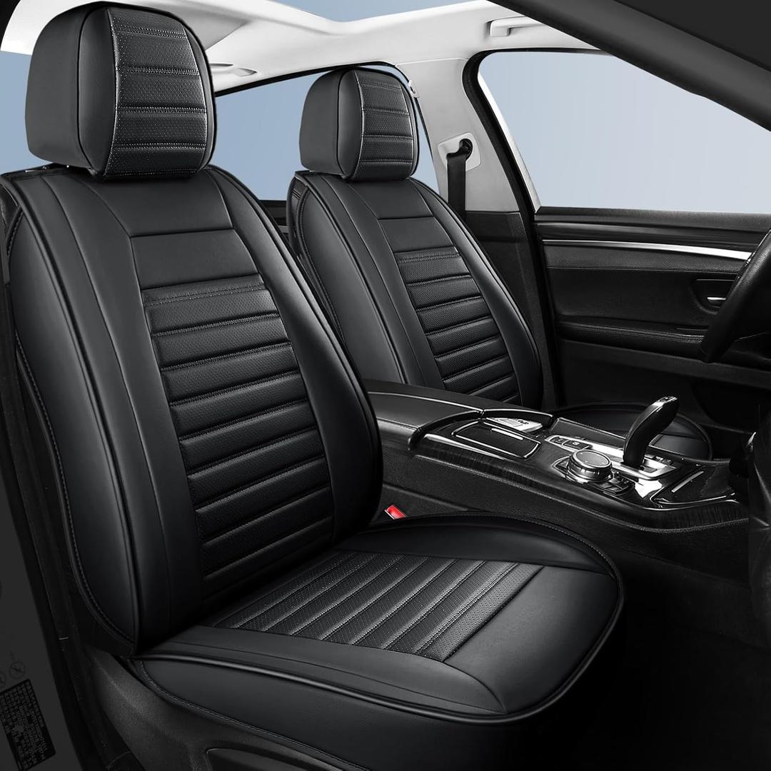 Car Seat Covers, Breathable Faux Leather Auto Seat Covers, Waterproof Automotive Seat Covers, Universal Vehicle Seat Covers for Sedans SUV Pick-up Truck(Style2,2 PCS Front Seat, Black)