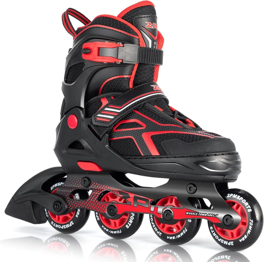 2PM SPORTS Torinx Green Boys Adjustable Inline Skates, Fun Beginner Roller Skates for Kids, Youth, Girls, Men and Women (Small - Little Kid (10.5C-13C US), Red)