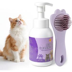 Cat Waterless Shampoo with Brush, for Quick Cleaning Between Baths, No Rinsing Needed, Hypoallergenic, Suitable for Cats and Dogs