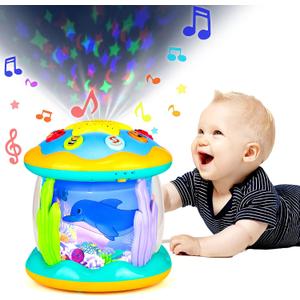 Baby Toys 6 to 12 Months Musical Light Up Tummy Time Infant Toys 3-6 7 8 9 12-18 Months Crawling Ocean Rotating Projector Baby Gifts for 1 2 3 Year Old Boy Girl Birthday Toddlers Kids, Medium, Small
