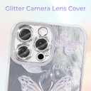 Case for iPhone 15 Pro, Built-in Glitter Camera Lens Cover, Shiny Silver Colorful Butterfly Design for Women Girls, Cute Slim Soft TPU Edge Shockproof Protective Phone Cases 6.1 Inch