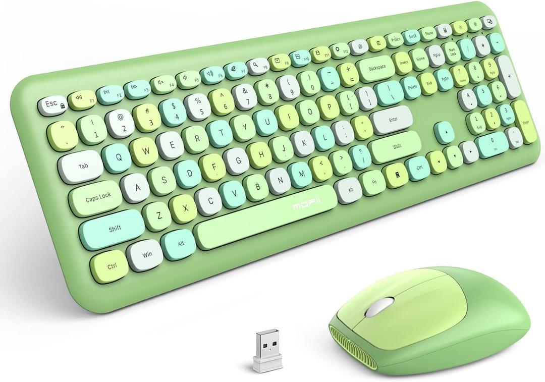 MOFii Wireless Keyboard and Mouse Combo, Computer Full Size Keyboard, 2.4GHz USB Dropout-Free Connection, Cute Wireless Moues for PC/Laptop/Mac Computer (Green Mixed)
