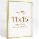 Natural Homi 11x15 Aluminum Metal Picture Frame,Tempered Glass Gold Photo Frame 11x15 for Family Photo,Posters,Art,Document to Wall Mount Horizontally or Vertically