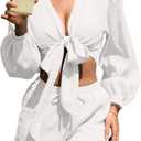 Herseas Women's Swimsuit Coverup Self Tie Blouse Shorts Set Bikini Cover Up Beach Outfit (X-Large, White)