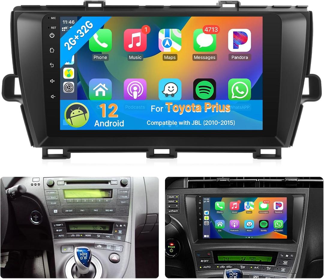 Leadfan Android12 Car Stereo for Toyota Prius 2010-2015 Radio Upgrade Compatible with JBL Touchscreen Wireless CarPlay Android Auto in-Dash Bluetooth GPS Navigation WiFi Backup Camera MIC