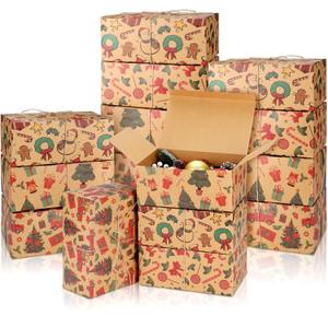 Zhanmai 24 Pcs Christmas Brown Gift Boxes with Lids and Twine Kraft Paper Box for Christmas Bulk Gift Packaging Holiday Present Wrapping, 4 Styles(9.45x6.5x4 Inch)