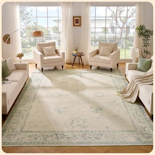 Istana Living Room Rug 10x14 - Green 10 x 14 Area Rug - Foldable Machine Washable Area Rugs 10x14 - Stylish 10x14 Area Rugs Boho - Stain Resistant Washable Rug 10x14