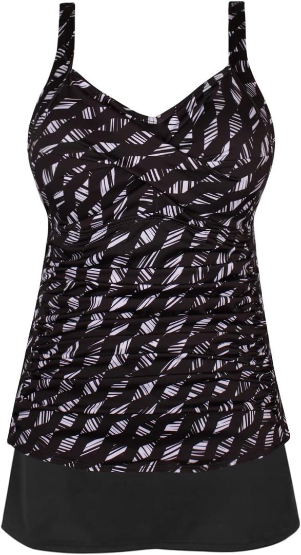JINXUEER Plus Size Swimwear Floral Tankini Set Ruched Modest Two Piece Skirt Swimsuit for Women (10, Whitediamond)