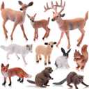 10 Pieces Forest Animals Figures Miniature Woodland Animal Figurines Small Squirrel Beaver Rabbit Deer Family Educational Playset Toys Cake Toppers for Graduation Gift Birthday Party Supplies