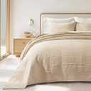 EVERGRACEHOME Cotton Sateen Quilt Set King Size, Pre-Washed Cotton Channel Stitch Coverlet Bedspread, 3 Pieces Lightweight Soft Bedding Sets for All Season, with 2 Pillow Shams, Light Sand (King/Cal King (108" x 96"))