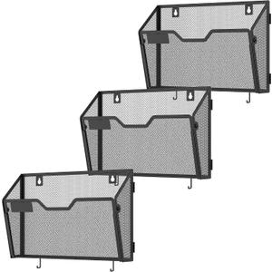 Docnest 3 Pack Mesh Wall File Holders with Hooks for Mail, Black
