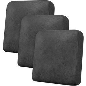 Couch Cushion Covers Leather-Look 3PC Stretch Sofa Seat Slipcover Sets for Living Room Individual Sofa Cushion Cover Couch Seat Protectors, Pet-Friendly, Non-Slip, Easy Fit - Dark Grey