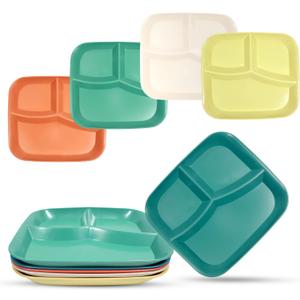 DYB DONGYONGBAO Wheat Straw Divided Plates For Adults & Kids, 10 Inch Square, Reusable Compartment Plates, Microwave & Dishwasher Safe (5 Pcs) DYB DONGYONGBAO Wheat Straw Divided Plates For Adults & Kids, 10 Inch Square, Reusable Compartment Plates, Microwave & Dishwasher Safe (5 Pcs)