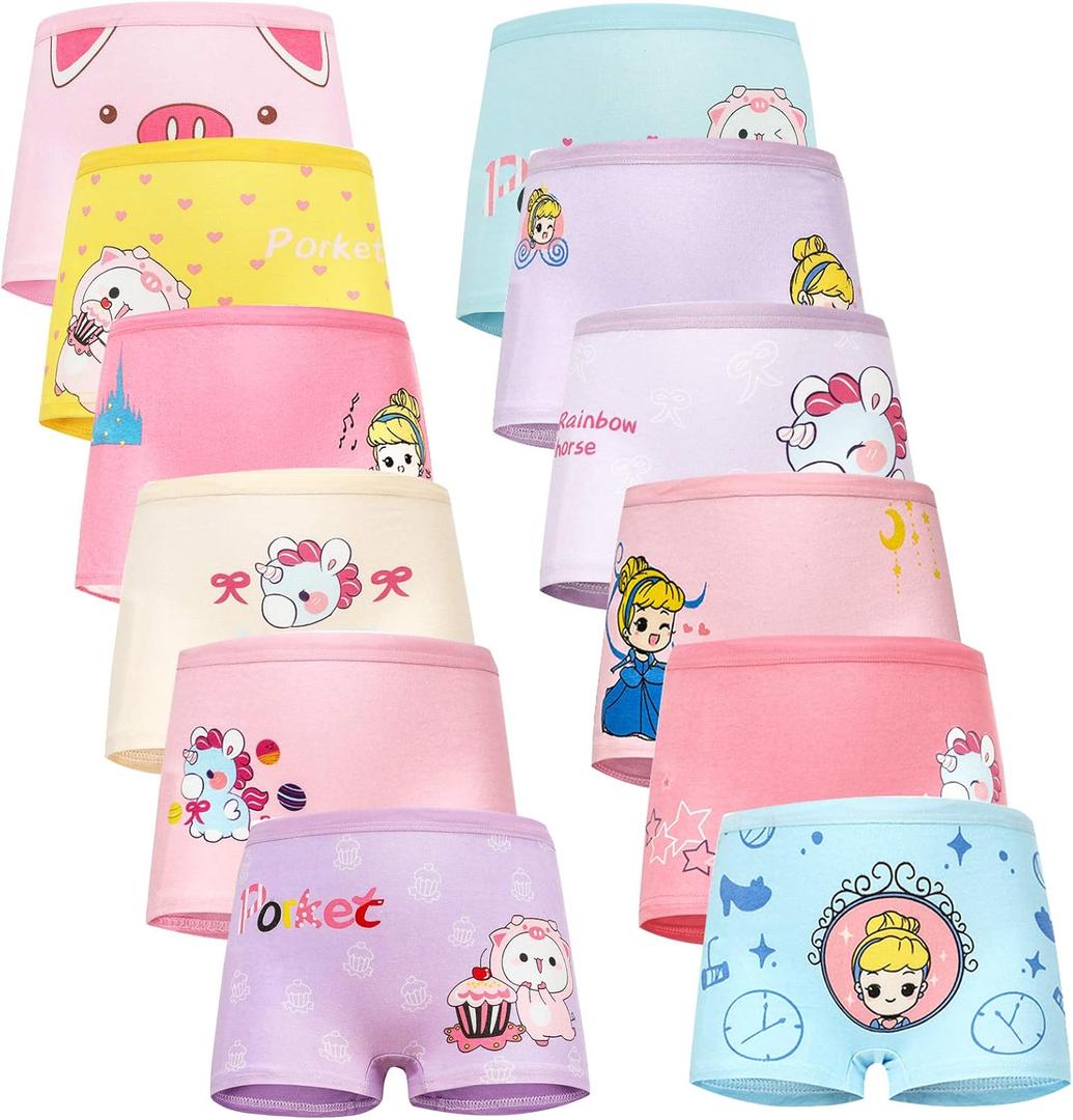 Girls Cotton Underwear with 12 Packs Toddler Boyshort Panties (4-6 Years, Multicolor-e2)