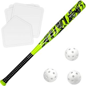Grand Slam Set- Graffiti Plastic Bat, David Ortiz Backyard Baseball Set with 3 Balls, 4 Throw Down Bases (Volt)