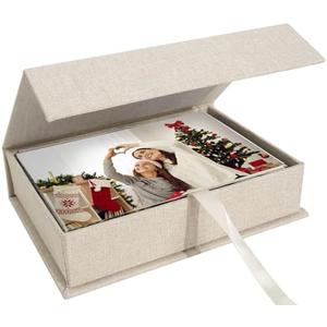 Hiwhy Photo Storage Box 4x6, Linen Photo Box, Memory Box Perfect to Store Your Photo, Pictures, Certificates, Scrapbooking Supplies, Keepsakes and Jewelry Beige