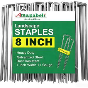 AMAGABELI GARDEN & HOME 300 Pack Galvanized Landscape Staples 8 Inch 11 Gauge Garden Staples Garden Stakes Plant Cover Stakes U-Shaped Landscape Stakes Landscape Pins for Weed Barrier Fabric