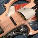 Vangoa Electric Violin 4/4 Full Size Silent Violin Set for Beginner Adults Teens, Solid Maple Wood Metallic Electronic Quite Violin with Ebony Fittings, Pink