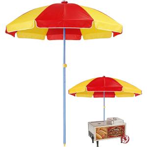 6.5ft Commercial Hot Dog Cart Umbrella, 7.5ft High Pole UV Blocking Waterproof Canopy for Outdoor Food Truck Mobile Vendors Catering Stand(Red and Yellow), Small