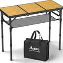 Anbte 3ft Camping Table Foldable with Storage Net and Bag, 3 Adjustable Heights High 27.5" Aluminum Camping Table, Portable, for Outdoor Indoor Backyard BBQ Cooking Party Picnic Beach, Yellow