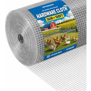 Jotesnew Galvanized Hardware Cloth 36in x 100ft, 1/4 inch Silver Hot Dipped Galvanized Welded Cage Wire Mesh, 23Gauge Wire Mesh Roll for Gardens, Chicken Coops & Poultry Netting Cage Fence