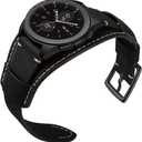 Compatible with Samsung Galaxy Watch 7/6/5/4/Watch 42mm/Watch 3 41mm/Active 40mm/Active 2/Gear S2 Classic/Sport /Fossil Q Gazer/Ticwatch 2/Garmin Vivoactive 3 Bands, 20mm Vintage Cuff Genuine Leather Band Strap for Men Women (Black)