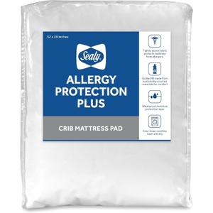 Sealy Baby Allergy Protection Plus Fitted Waterproof Infant Crib Mattress Protector Pad and Toddler Bed Cover, Durable & Comfortable Topper, Machine Washable and Dryer Friendly, 52 x 28- White (52x28 Inch (Pack of 1))