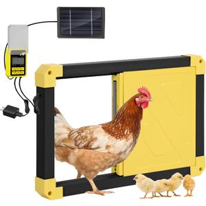 Automatic Chicken Coop Door Powered with Heating, Anti-Pinch Design Solar Chicken Door Opener, Auto Chicken House Run Door with Three Power Supply Modes for Chickens and Ducks (Black)