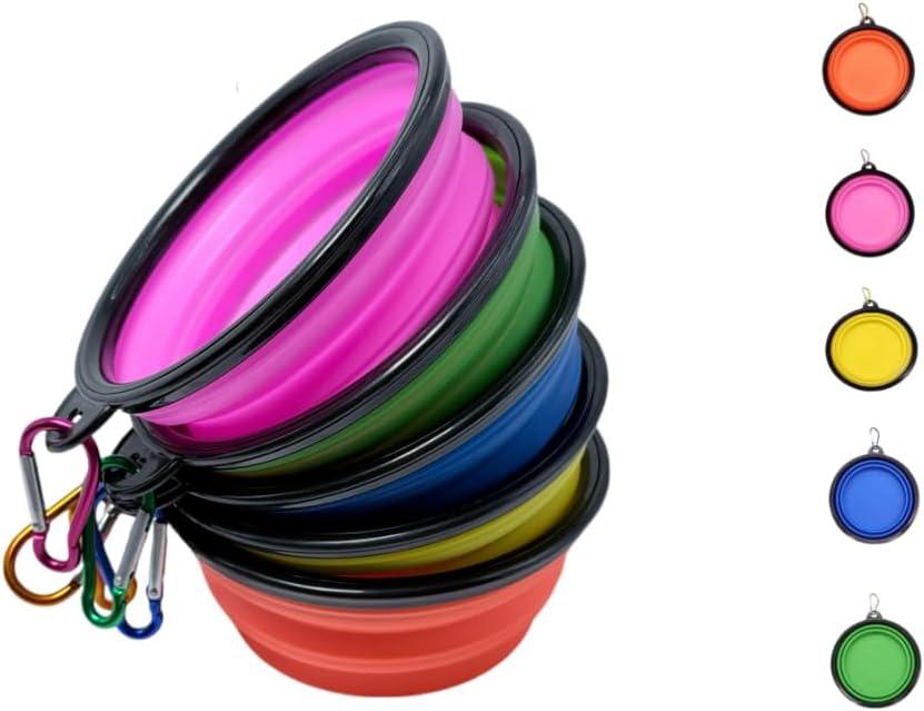 Dog Bowl Pet Collapsible Bowls, 5 Pack Collapsible Dog Water Bowls for Cats Dogs, Portable Pet Feeding Watering Dish for Walking,Traveling with 5 Carabiners