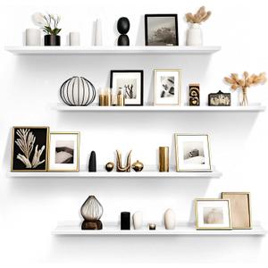 LaVie Home Floating Shelves for Wall Storage Set of 4, 48 Inch Picture Ledge Shelf, White Wall Shelves with Lip for Kitchen, Bedroom, Bathroom, and Living Room