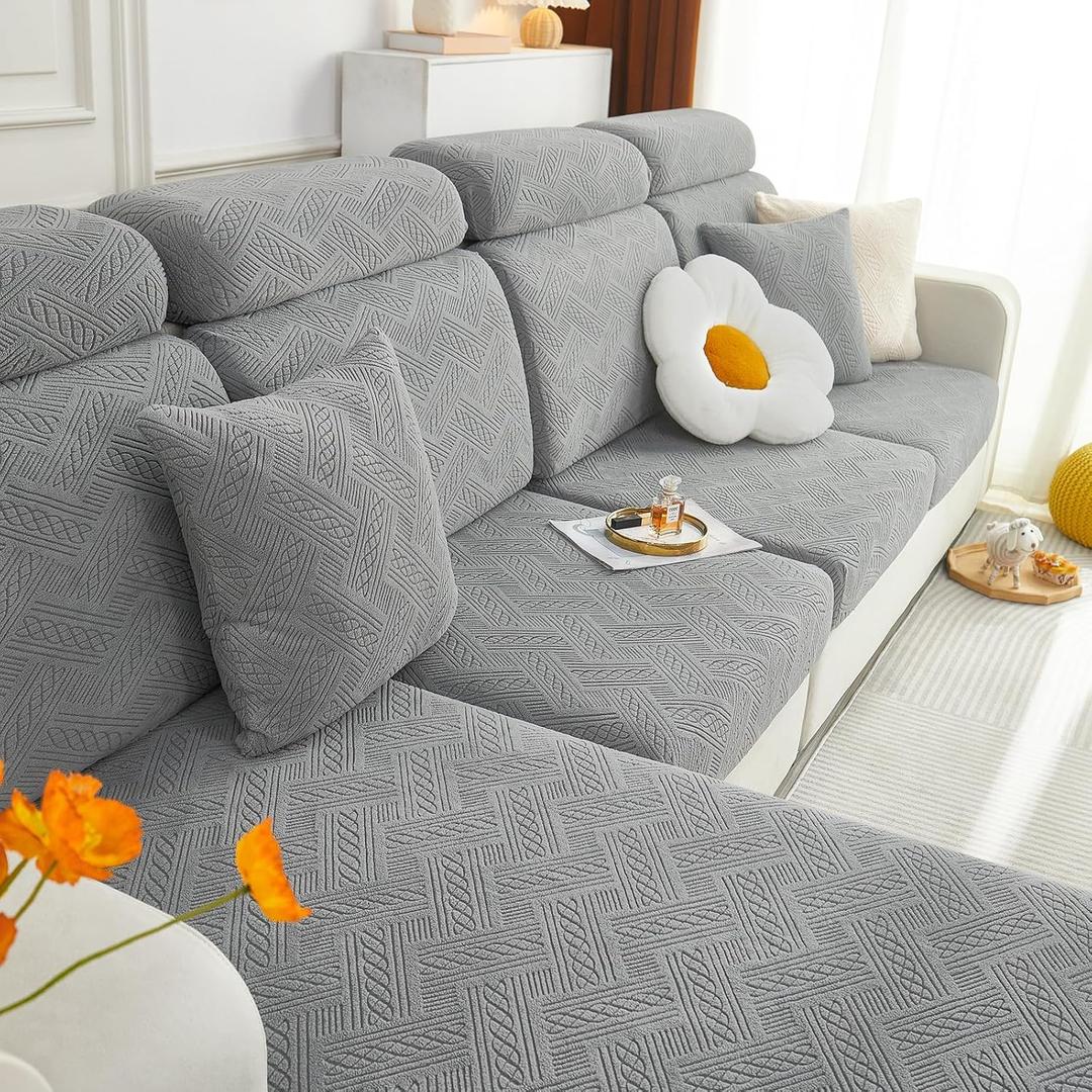 hyha Individual Couch Cushion Covers, Stretch Magic Sofa Seat Cushion Covers Washable, Dog Couch Sofa Slipcover for Pets, Kid with Elastic Bottom(Back Cover L, Grey)