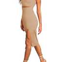 Pink Queen Bodyon Dress for Women Sleeveless Cutout Cocktail Club Slit Bodycon Knit Midi Dress Apricot XL (XL)