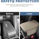 Microfiber Leather Center Console Cover,Car Accessories Car Center Console Pad,Microfiber Leather Armrest Cover Cushion with 2 Storage Bags,Memory Foam Armrest Cover,Fits Most Vehicles (Beige)