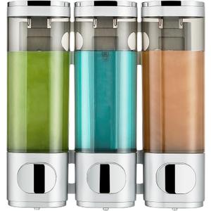 Pollock Shower Dispenser 3 Chamber No Drill Shampoo and Conditioner Dispenser for Bathroom, Large Capacity, Silver (Sliver 3 Chamber)