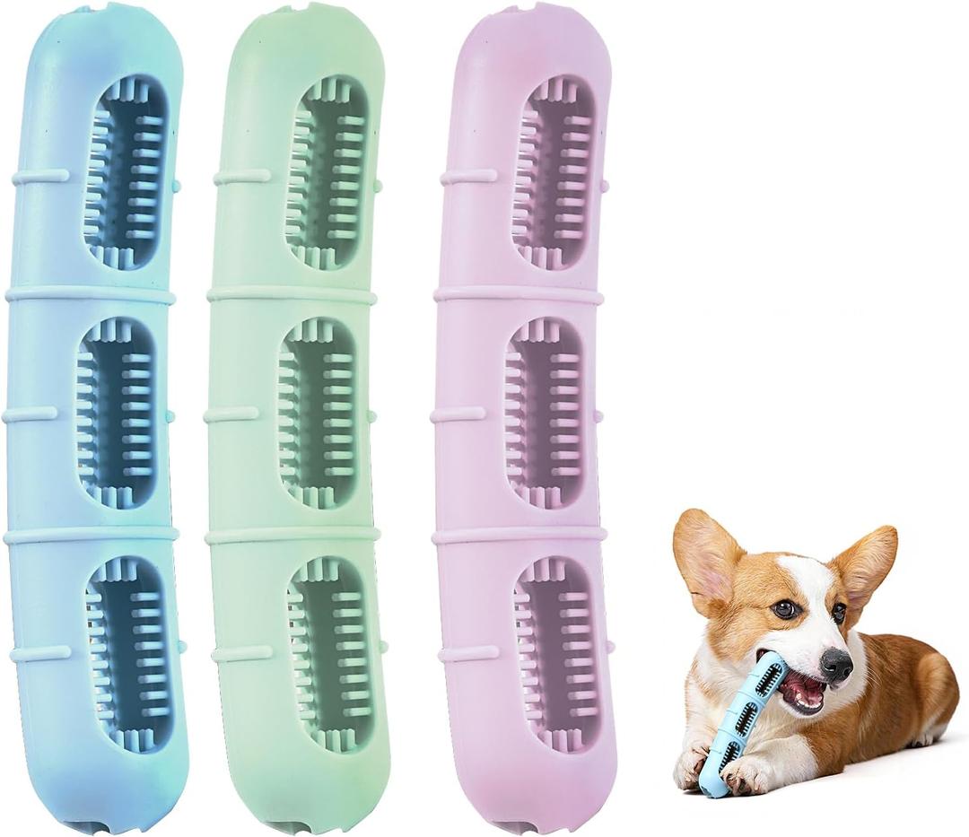 Bite and Brush Dog Chew ToysNew & Improved3-Pack Dental Chew Toy with Bristles for Teeth Cleaning, Tough Interactive Dog Toys to Keep Them Busy,Small Dog Toys for Puppy Teething &Training