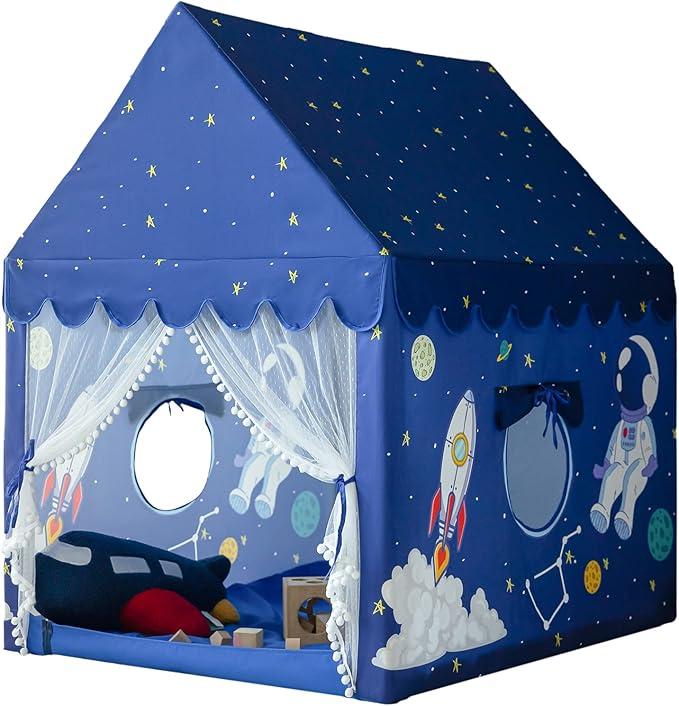 Kids Play Tent Playhouse Indoor Tent for Kids Boys Toddler, Large Castle Play House Bed Tents Spaceship Outer Space Rocket Blue, Kid Toys for Boy Girl Birthday House Gift