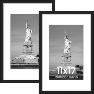 ENJOYBASICS 11x17 Picture Frame, Display Poster 8x12 with Mat or 11 x 17 Without, Wall Gallery Photo Frames, Black, 2 Pack