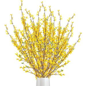 DULRLLY 6Pcs Artificial Forsythia Flower Branches 39 Inch Faux Yellow Jasmine Cherry Blossom Flowers Long Stems Silk Winter Spring Forsythia Flowers Bush for Floral Arrangement Wedding Home Decor