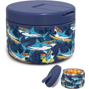 LOHASOK 12oz Kids Soup Thermo for Hot Food Insulated Vacuum Food Jar with Buckle Lid, Stainless Steel Wide Mouth Leak Proof Lunch Container for School Travel 1 Pack (Blue Shark)