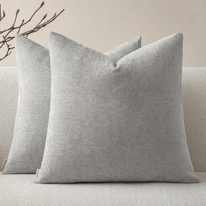 a moment Pack of 2 Decorative Chenille Throw Pillow Covers with Twill Cushion Covers for Sofa Living Room Couch Bed 22x22 Inch Grey