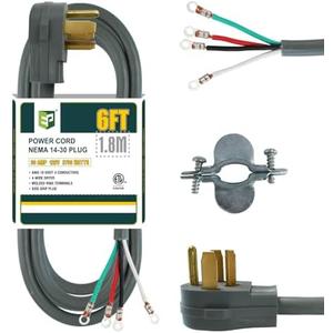 EP 4 Prong Dryer Cord, 6 ft 10/4 SRDT, 30Amp Appliance Extension Power Cord, NEMA 14-30, Grey