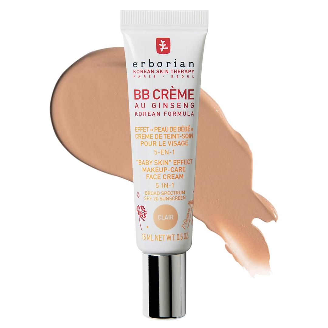 Erborian BB Cream with Ginseng - Lightweight Buildable Coverage with SPF & Ultra-Soft Matte Finish - Korean Face Skincare (0.5 Fl Oz (Pack of 1), 01 Clair)