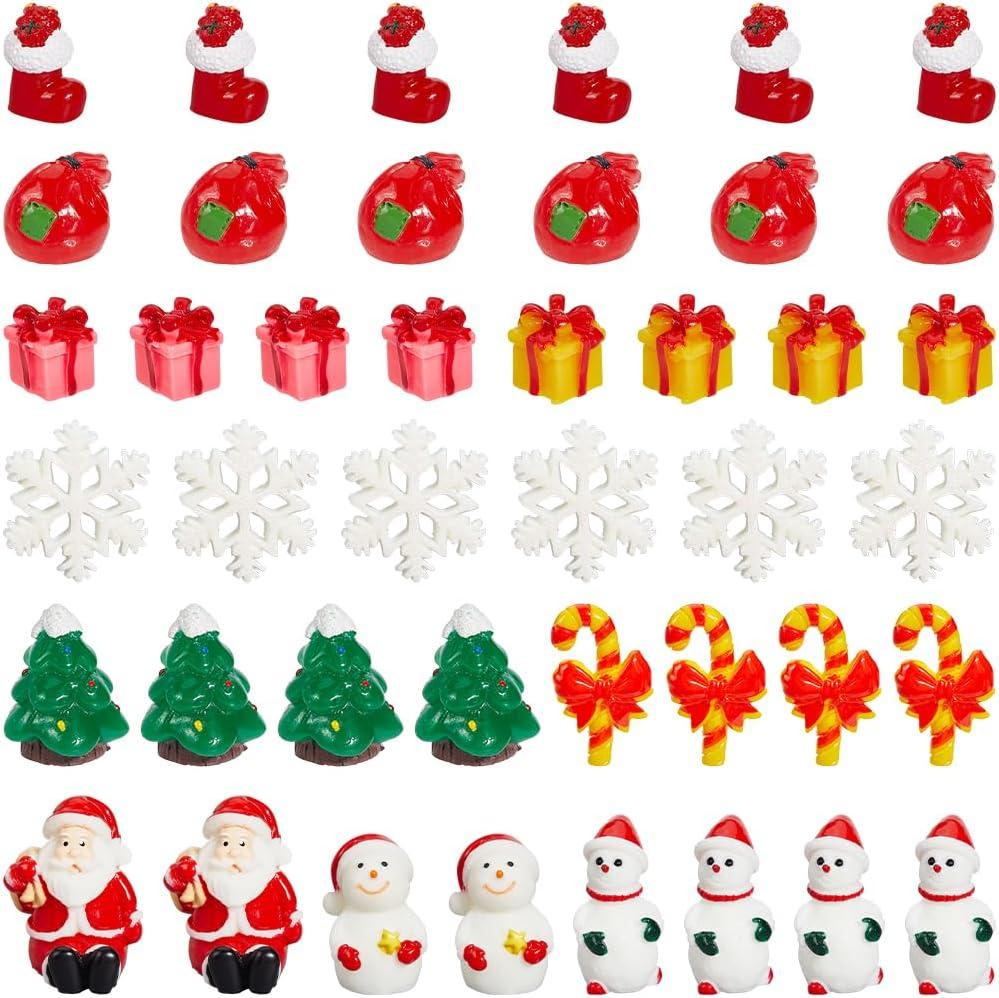 SUNNYCLUE 42Pcs Miniature Snowman Figures Mini Resin Christmas Trees Santa Claus Snowflakes Small Gift Boxes Landscape Tiny Christmas Figurines for Home Office Desk Holiday Party Favors Decoration